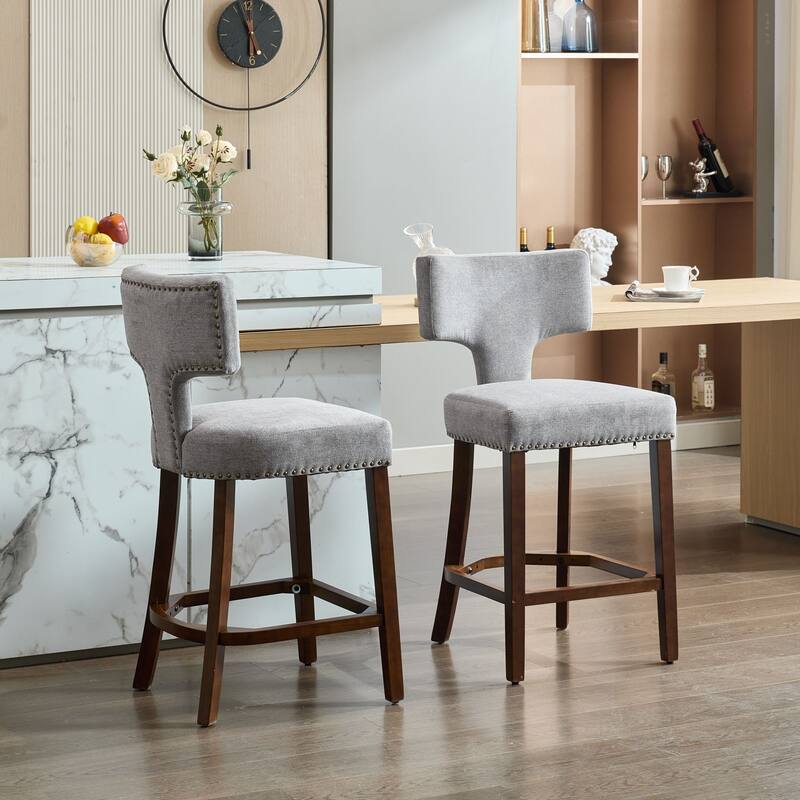 GDF Studio - Arlena Linen Upholstered Counter Height Stools with Curved Wing Back and Copper Nailhead Trim (Set of 2)