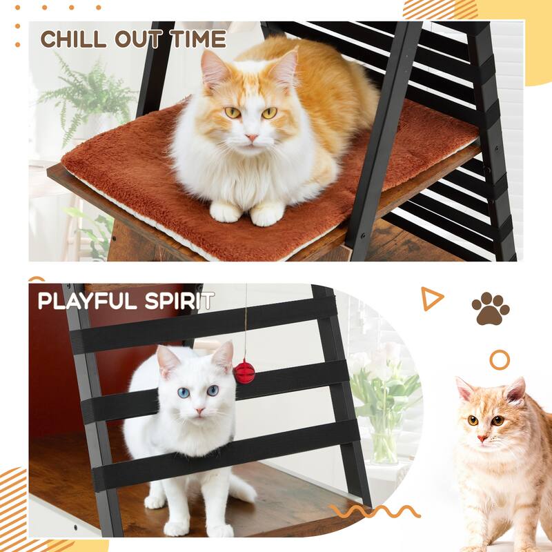 EROMMY Industrial Cat Tree Tower, Modern Cat Condo with Scratching Post and Removable Cushions - walnut