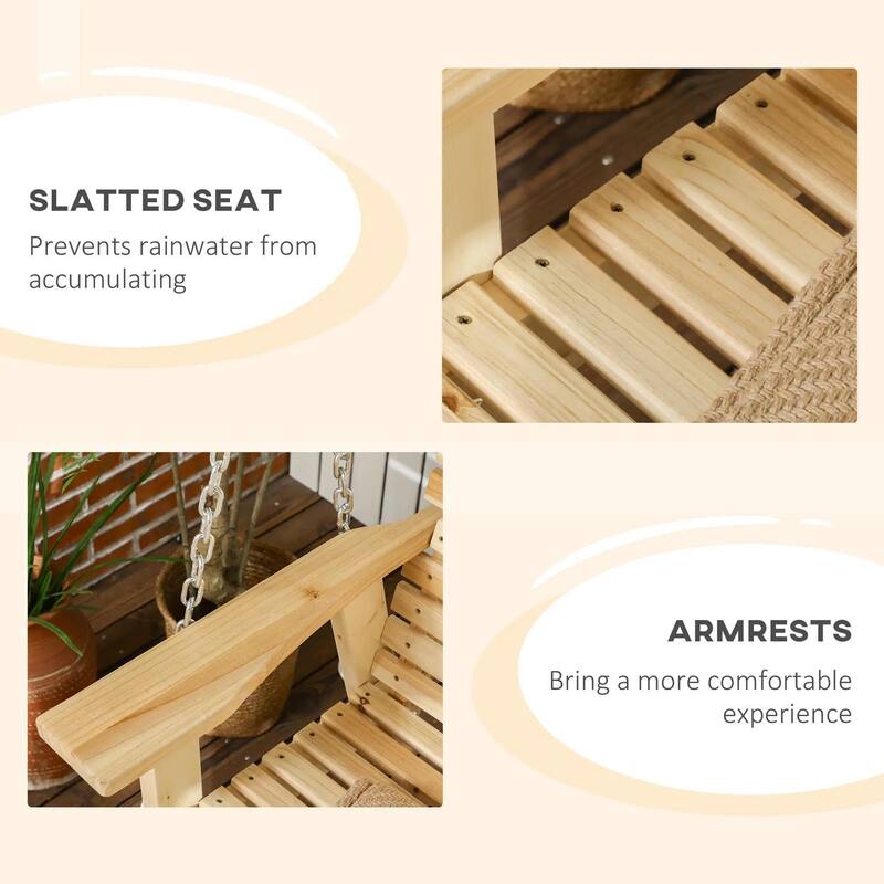 Heavy-Duty 2-Seat Wooden Porch Swing,440lb Capacity,Cup Holders,Chains