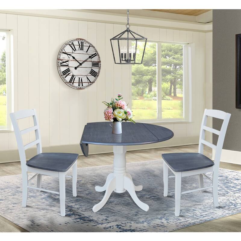 42" Dual Drop Leaf Pedestal Dining Table with Madrid Ladderback Chairs - Dining Set