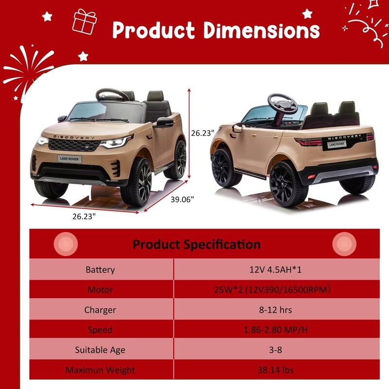 12V Licensed Land Rover 2 Seater Ride on Car for Kids