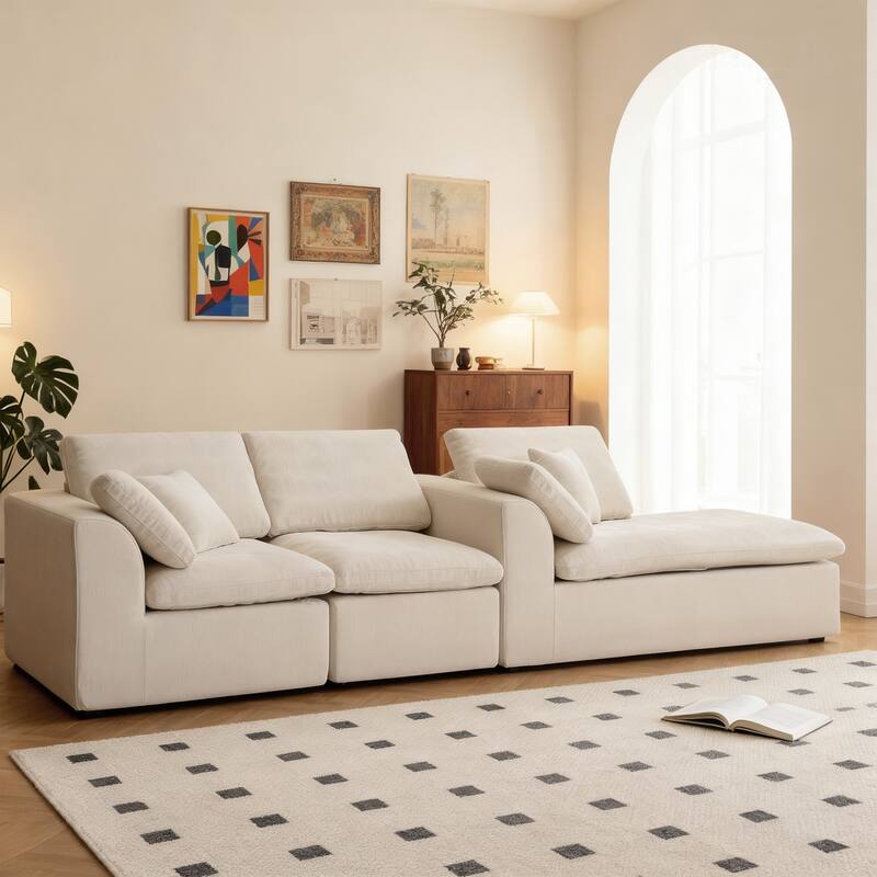 L-Shaped Chenille Sectional Sofa with Chaise Lounge, Living Room Modular Leisure Couch Chenille Sleeper Sofa