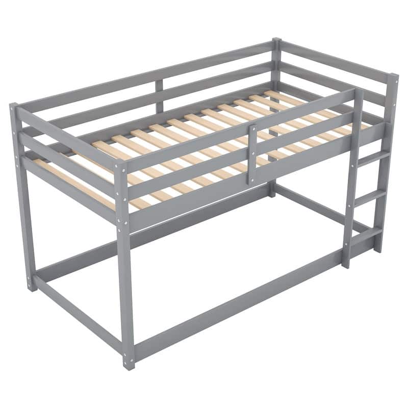 Twin over Twin Wooden Floor Bunk Bed with Ladder
