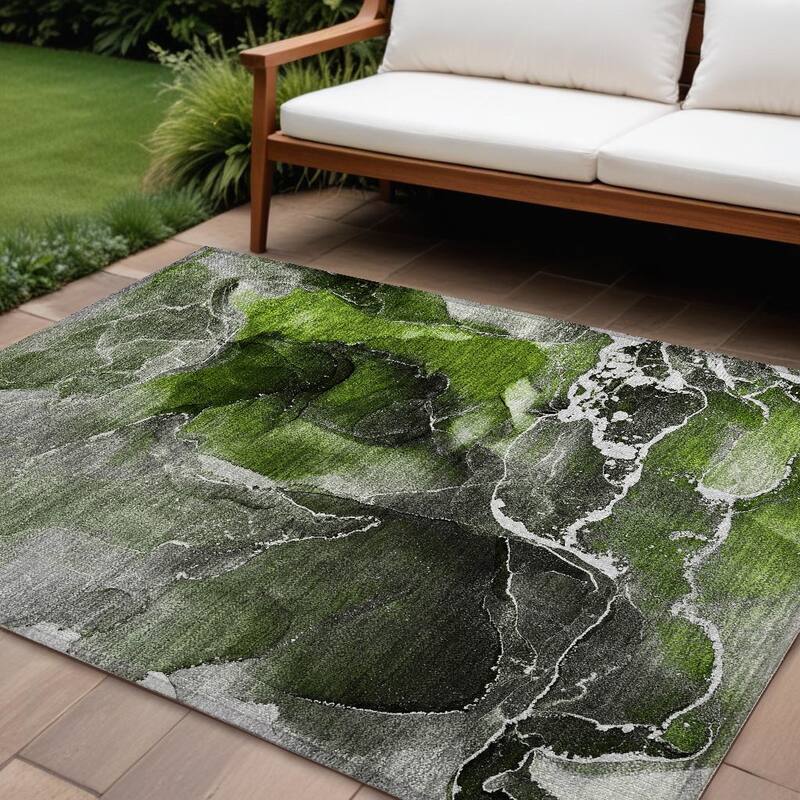 Allus Unique Abstract Weather Resistant Current & Stylish Outdoor Rug - 9' X 12' - Green