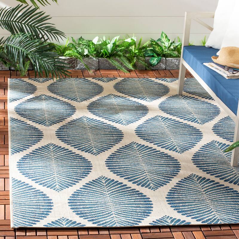SAFAVIEH Courtyard Rasita Indoor/ Outdoor Waterproof Patio Backyard Rug - 8' x 11' - Beige/Navy