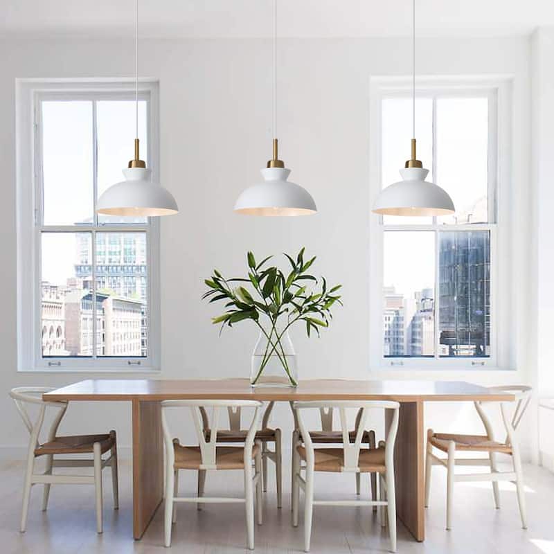 1-Light Modern Classic Semi Flush Mount Chandelier, Farmhouse Dome Pendant Light for Kitchen Island Dining Room - White