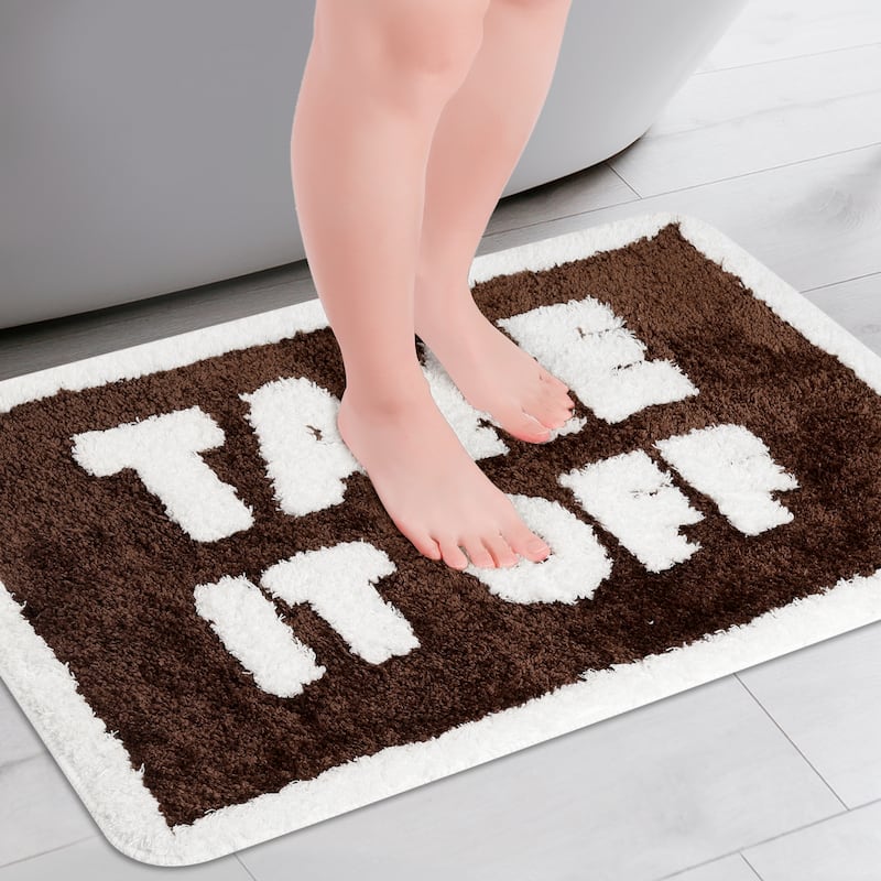 Cute Letter Bathroom Mat, Soft Non Slip Absorbent Bath Rug Machine Washable - Brown