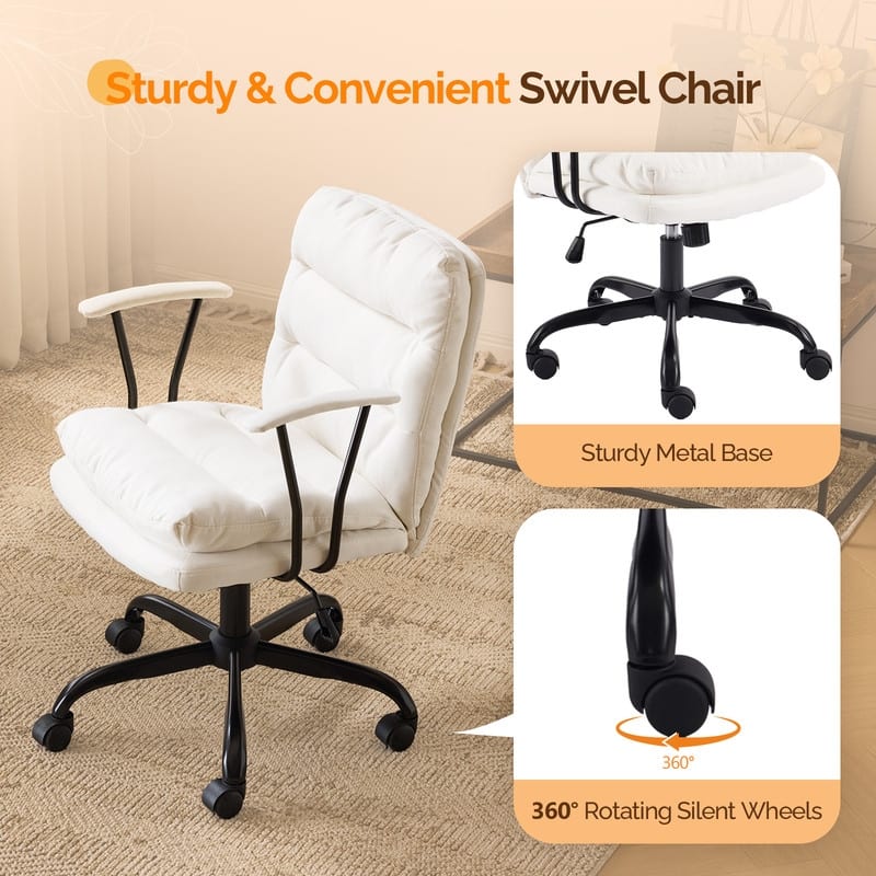 24.4 Inch Upholstered Swivel Office Chair With Leg Pegs And Wheels