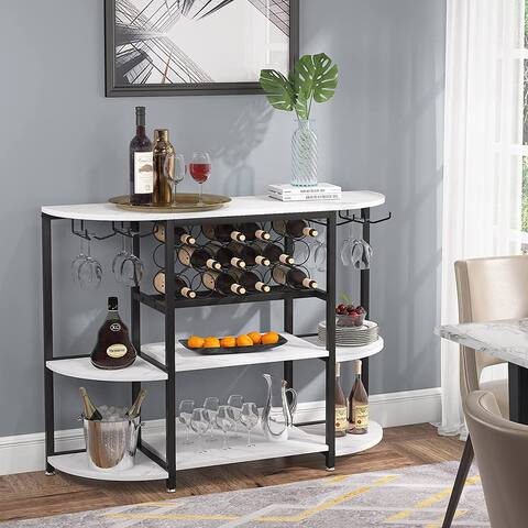 18 Bottles Wine Rack Table with Glass Holder - 47.24" W x 15.74" D x 35.82"H