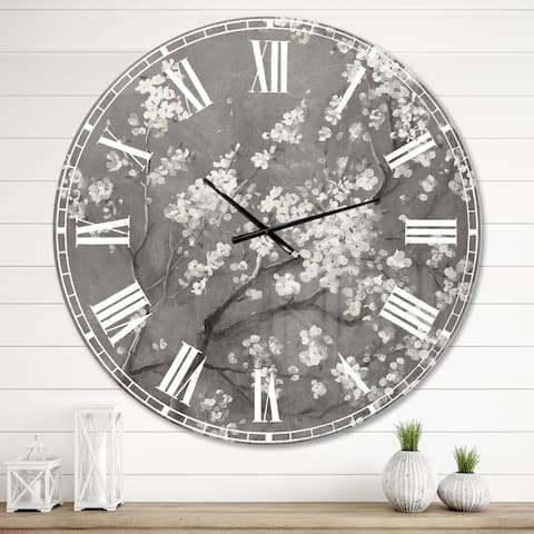 Designart 'White Cherry Blossoms I' Traditional Large Wall CLock