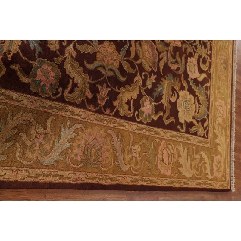 Burgundy Floral Agra Indian Area Rug Handmade Wool Carpet - 7'11"x 9'11"