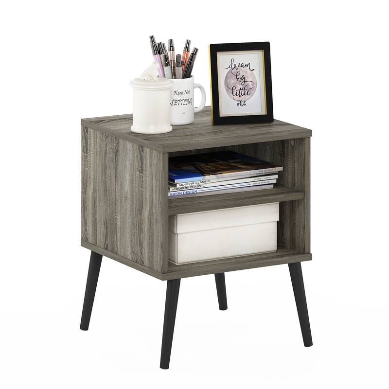 Furinno Claude Mid Century Style End Table with Wood Legs - French Oak