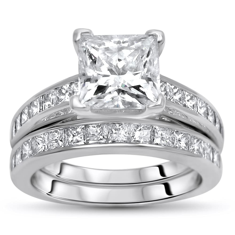 14k White Gold Romantic Flower Style 6-Prong Set 2.0 CT Simulated Diamond Engagement Ring