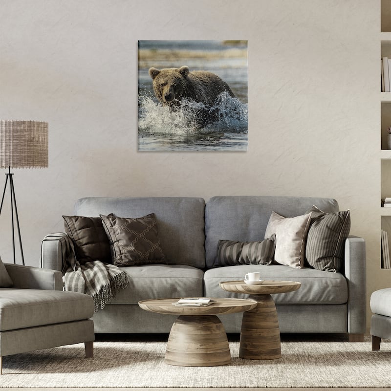 Stupell Bear Splashing in River Canvas Wall Art Design By Danita Delimont