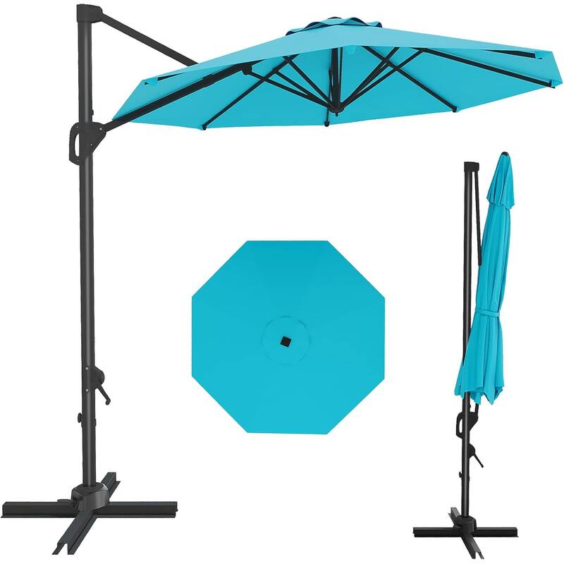 10FT Outdoor Cantilever Umbrella Patio Umbrella with 360-Degree Rotation - Turquoise Blue