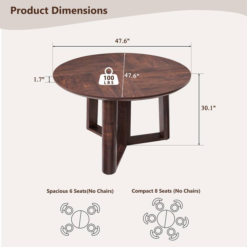 Modern Dining Table for 4-6, Round Dining Room Table for Kitchen