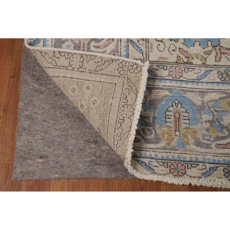 Traditional Tabriz Persian Area Rug Handmade Beige Wool Carpet - 10'0"x 12'5"