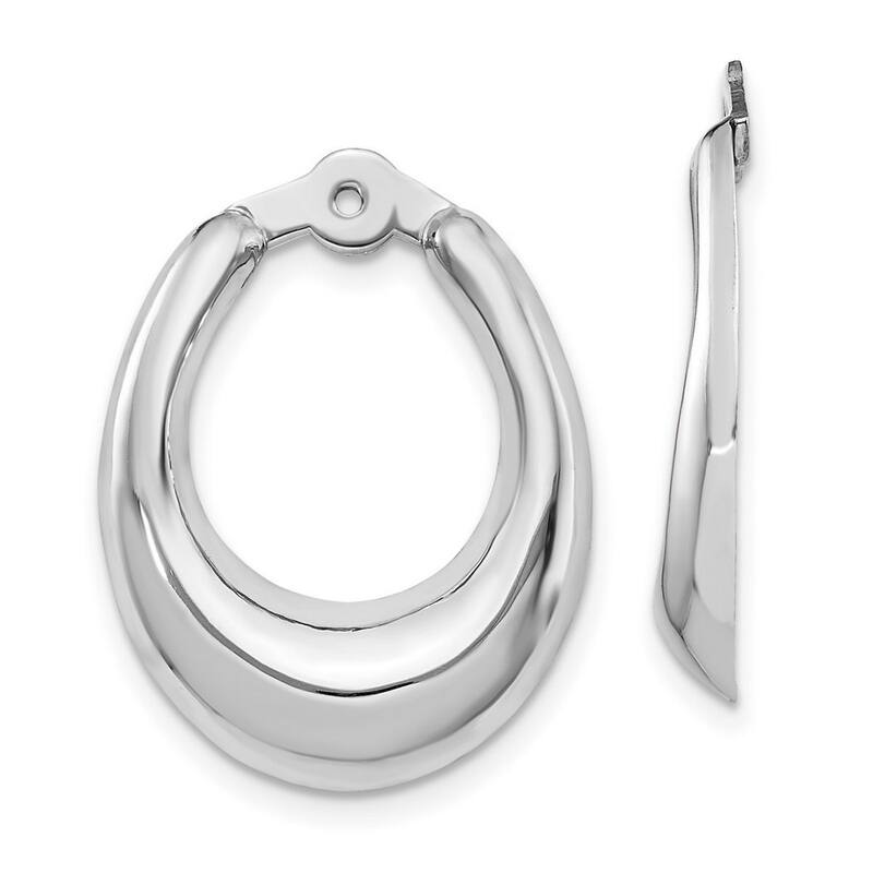 Curata 14k White Gold Polished 25x18mm Hoop Dangle Earrings - with Jackets