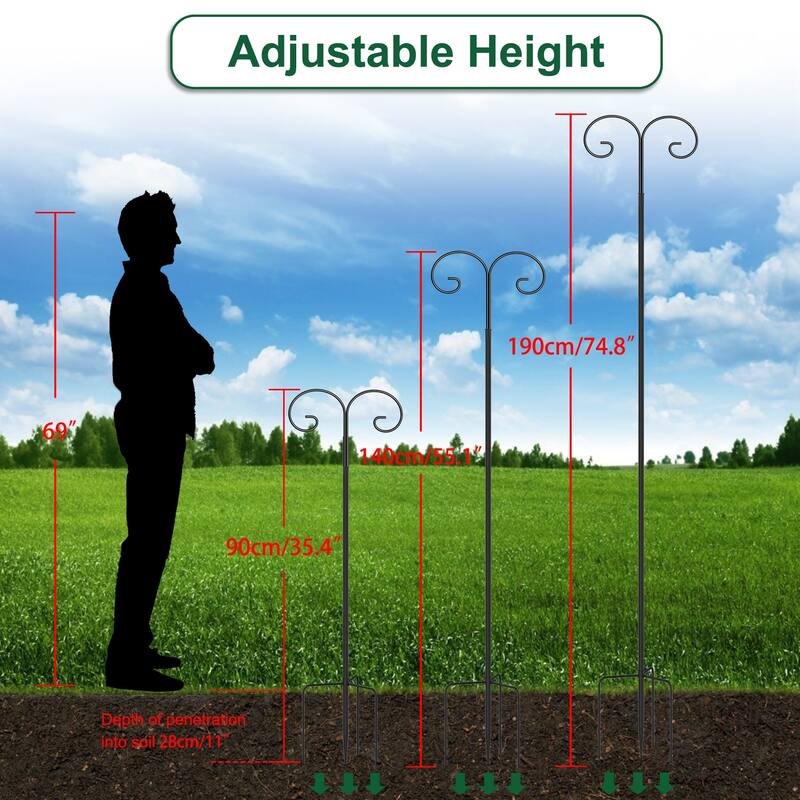 75" Adjustable Shepherds Hook Steel for Hanging Plant, Bird Feeders - 75" H