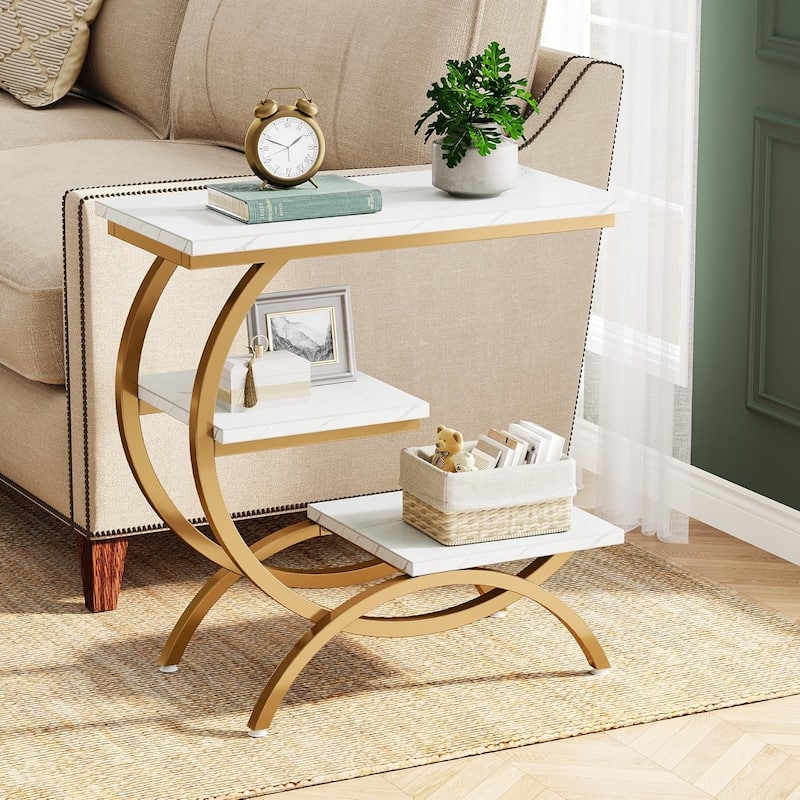 C-Shaped End Table, 3-Tier Small Side Table