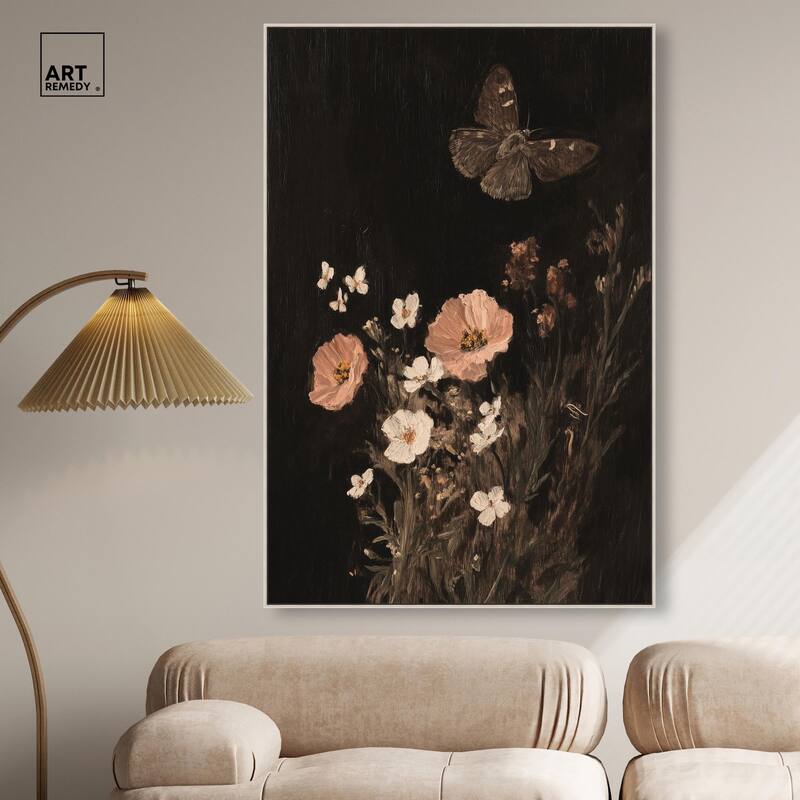 Poppy and Moth I Canvas by Art Remedy
