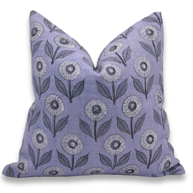 Linen Farmhouse Block print pillow Cover - Ganda Pushpa - Pillow Covers - 14" x 20"