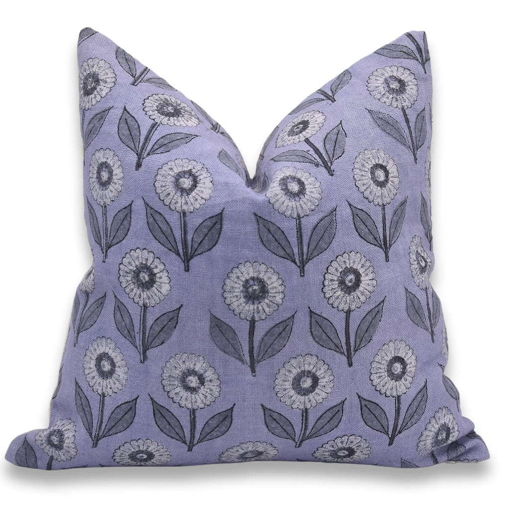 Linen Farmhouse Block print pillow Cover - Ganda Pushpa
