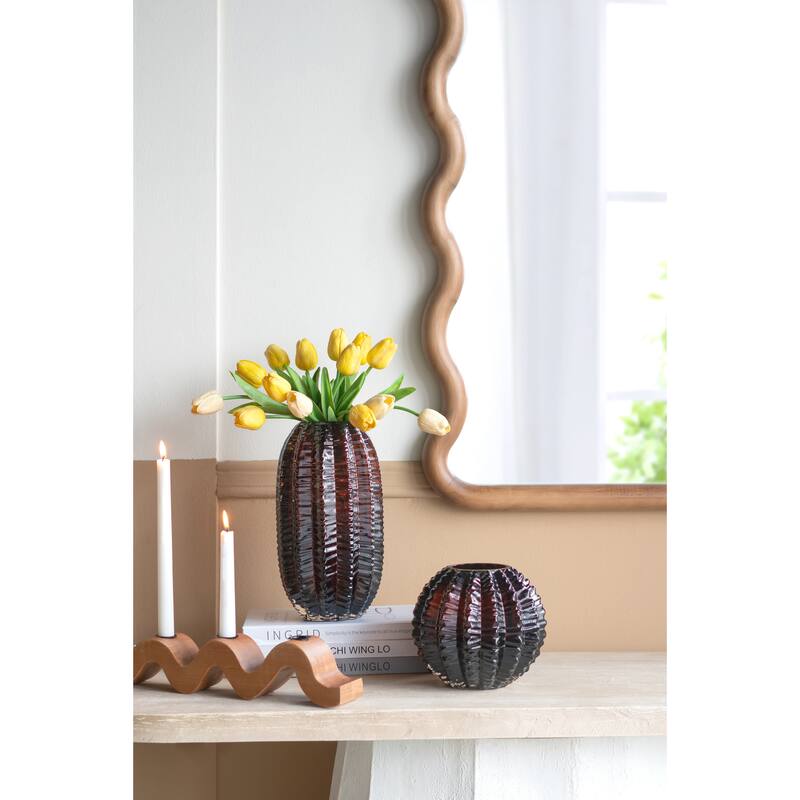 D6.7x6" Textured Round Glass Vase