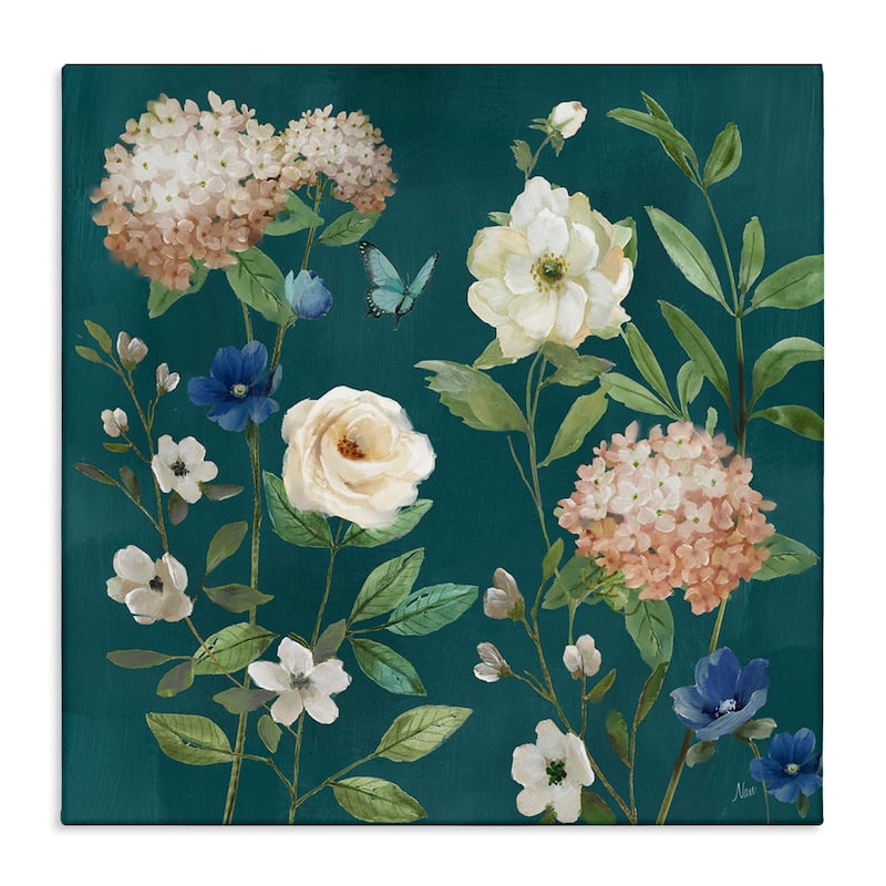 Stupell Bright Garden Blooms on Green Canvas Wall Art Design By Nan - 24 x 24
