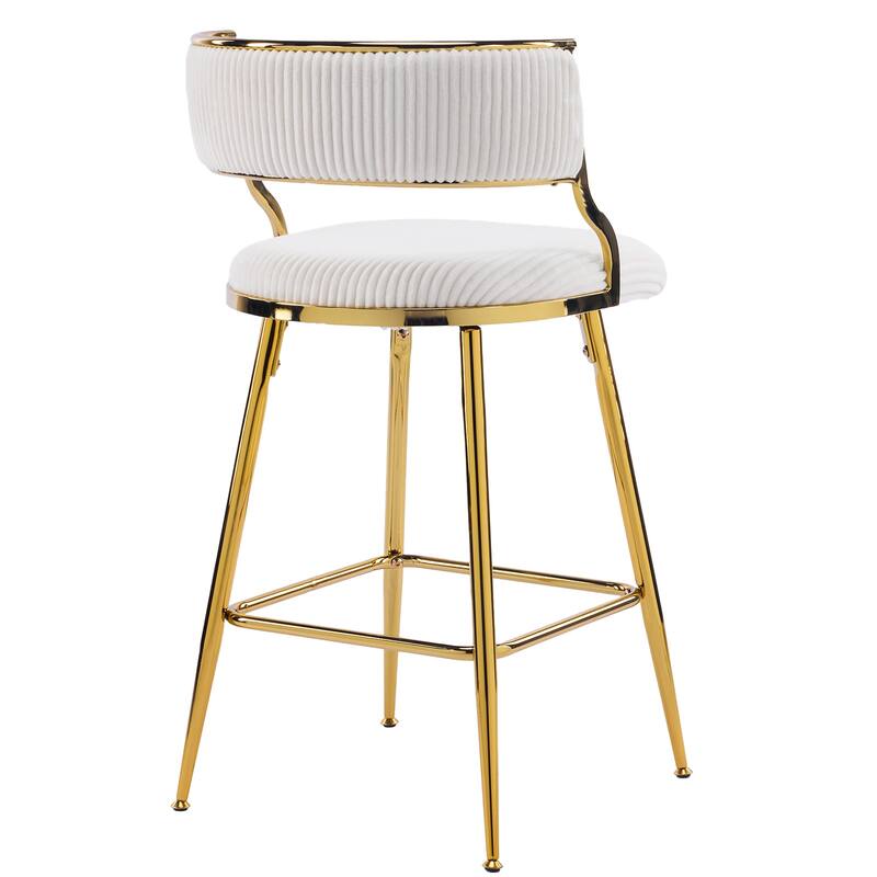 Modern Velvet Bar Stool Set of 2 with Gold Steel Frame and Ergonomic Backrest for Indoor Seating