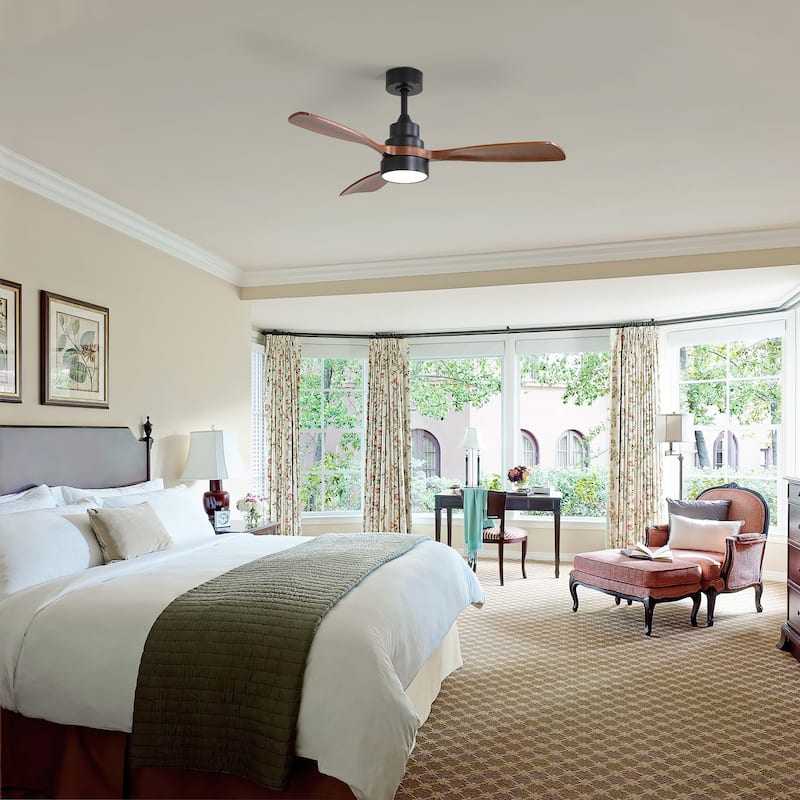 Sofucor 48 Inch Ceiling Fan with Light and Remote,Solid Wood Blades Low Profile,Smart Optional Work with Alexa/Google/App