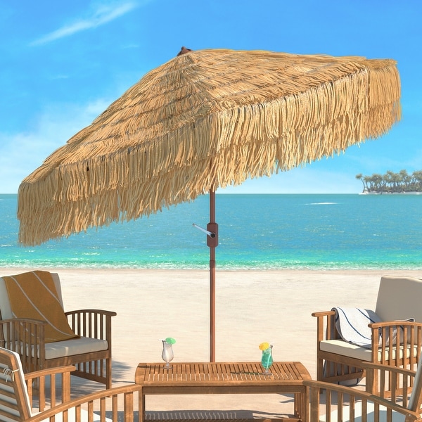 SAFAVIEH Outdoor Living Tiki 9Ft Crank Umbrella On Sale Bed