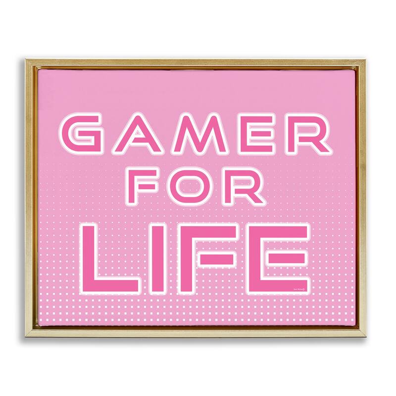 Stupell Pink Gamer For Life Framed Floater Canvas Wall Art Design By Yass Naffas Designs - 21 x 17 - Gold