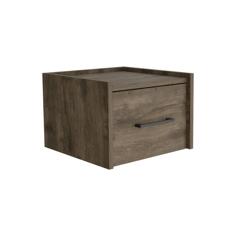 Wall-Mounted Floating Nightstand with Single Drawer - Dark Brown