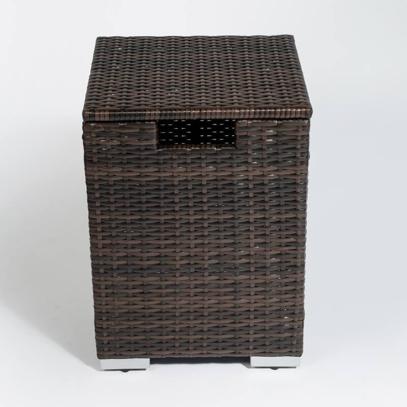 GDFStudio - Terra 32" Wicker Gas Fire Pit Table with Propane Tank Cover and Ceramic Tile Top