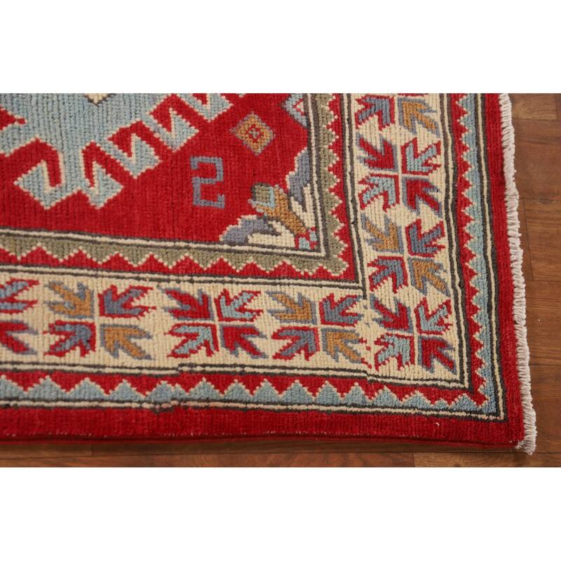 Traditional Kazak Oriental Accent Rug Handmade Red Wool Carpet - 3'2"x 5'1"