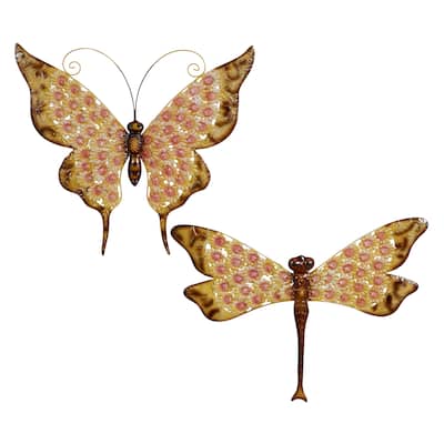 Metal Butterfly Wall Decor - Set of 2 Yellow - Roche River Decor