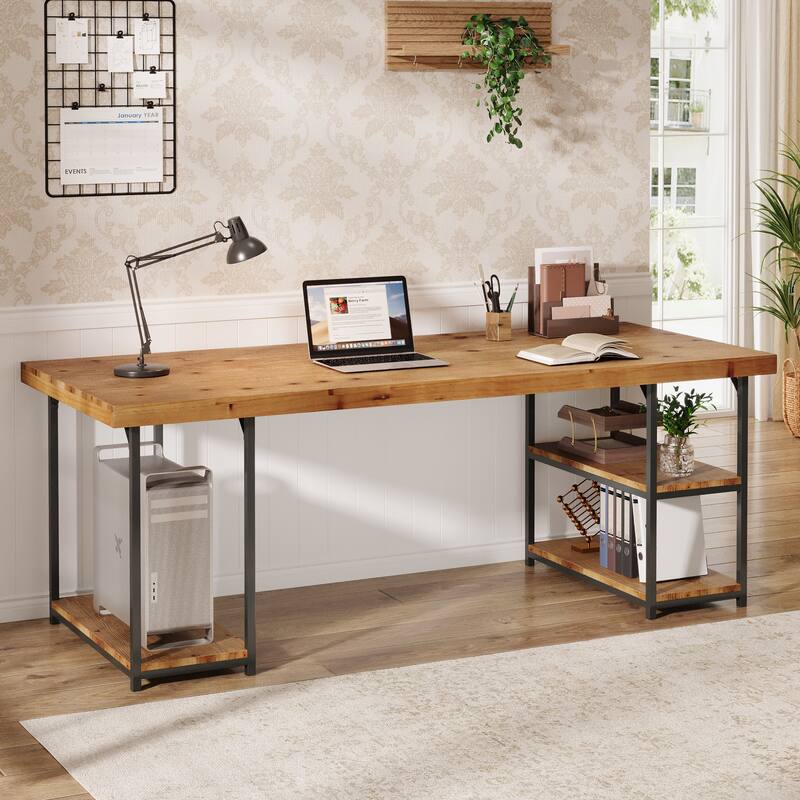 71-Inch Solid Wood Desk with Shelves
