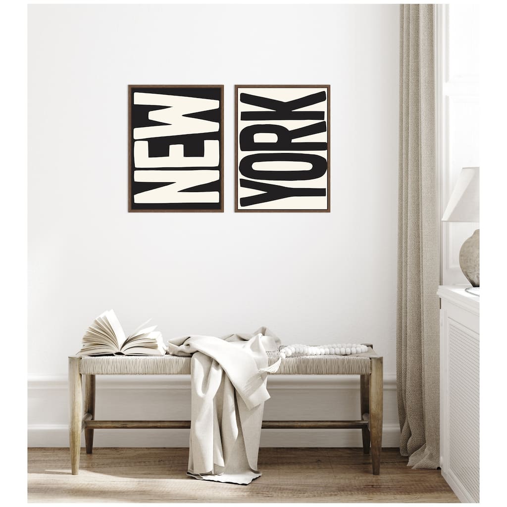 Kate and Laurel New York Set Print Travel City Typography Black and White 2 Piece Framed Canvas Wall Art Set by Lucky Guava