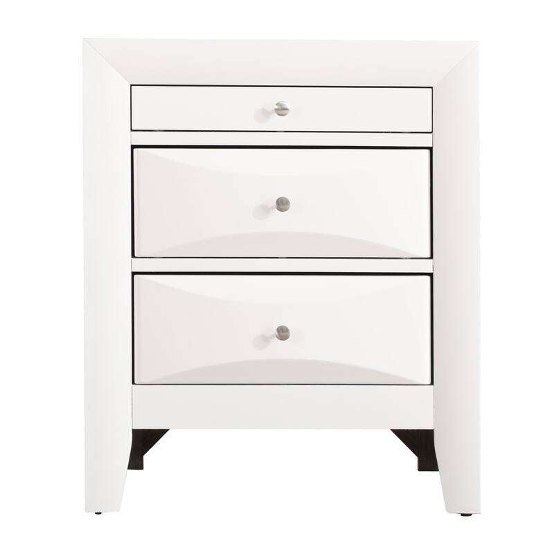 White Nightstand 28x23x17 with Three Spacious Drawers, Modern Bedside Table for Bedroom Storage and Stylish Organization