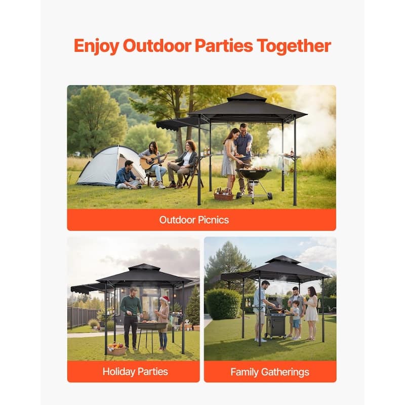 8x5 FT Outdoor Grill Gazebo with Double Tier Roof and UV Protection Canopy and Steel Frame Shelter - 95.67” x 59.06” x 98.43”