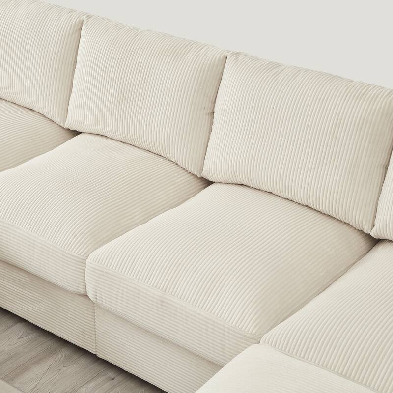 122" Corduroy U-Shaped Sleeper Sectional Sofa with Ottomans & Storage