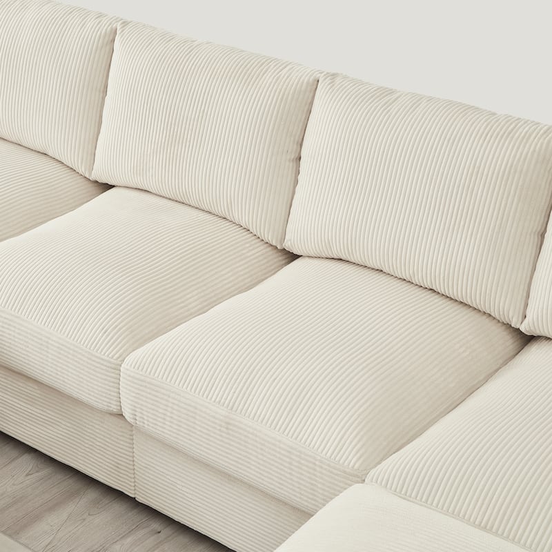 U-Shaped Sectional Sofa with 2 Movable Ottomans, Comfy Corduroy Upholstered 4 Seater Sofa, Lounge Sofa with Storage Armrests