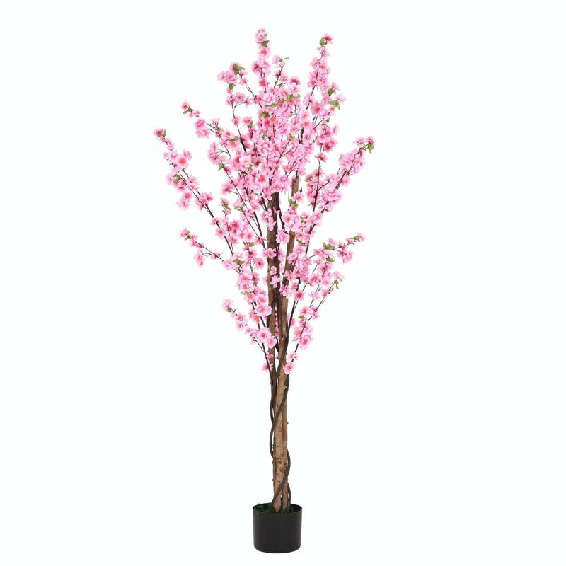 6' Artificial Peach Blossom Tree with Decorative Pot