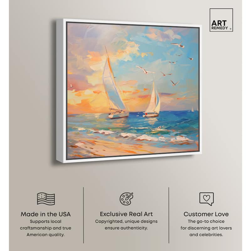 Art Remedy Sailboats In The Sunset Framed Sailing 1 Piece Canvas Wall Art