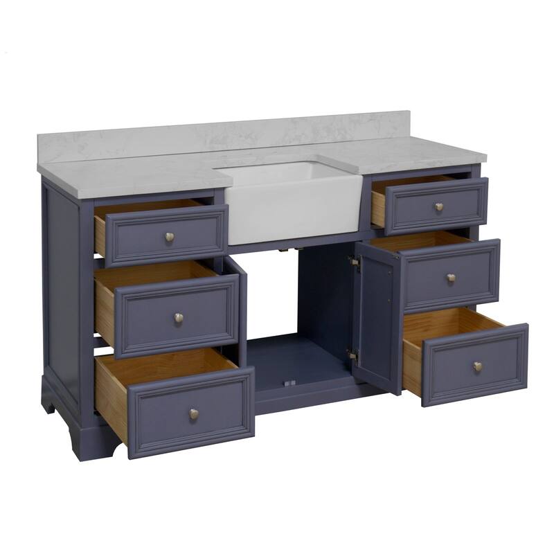 KitchenBathCollection Zelda 60" Single Farmhouse Bathroom Vanity with Engineered Carrara Top