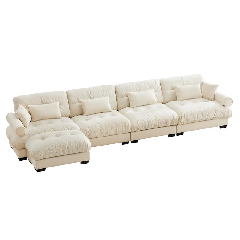 166" 4-Seat Velvet L-Shaped Sectional Cloud Sofa with Convertible Design, Bolstered Armrests, and Included Pillows