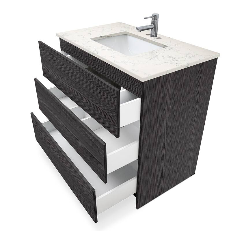 Element Standing 36 in x W x 22 in D x 35 in H Bathroom Vanity in Ebony with Galaxy Grey Quartz Top