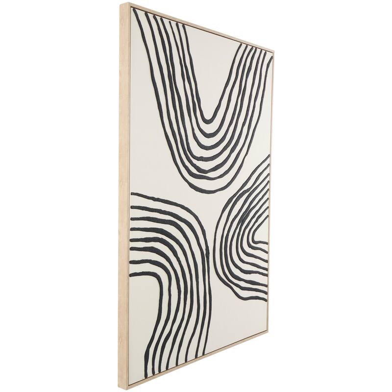Black Wooden Wavy Line Abstract Framed Wall Art with Black Wooden Frame