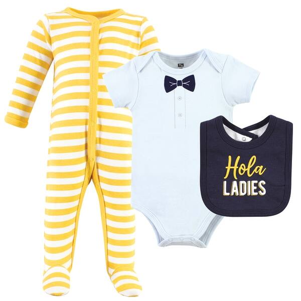 slide 1 of 1, Hudson Baby Infant Boy Cotton Sleep and Play, Bodysuit and Bandana Bib Set, Hola Ladies 0-3 Months - Hola Ladies